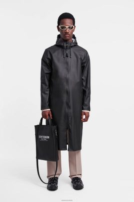 Stutterheim Stoccolma impermeabile lungo leggero con zip nero - Stutterheim Raincoats 8V6X6212 uomini